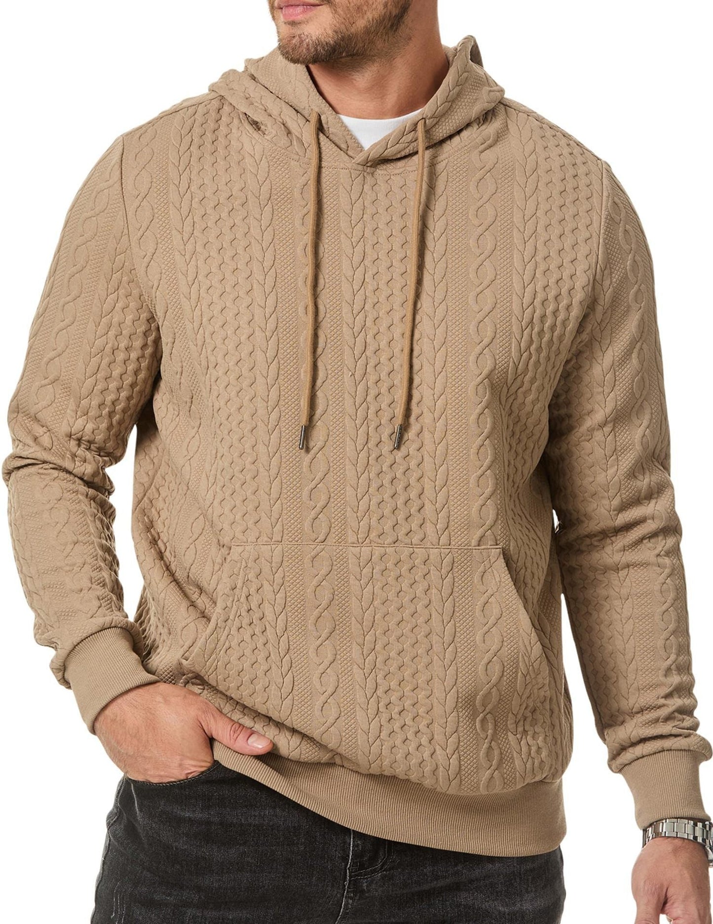Herren Kapuzenpullover mit strukturiertem Kabelstrickmuster Stilzeits