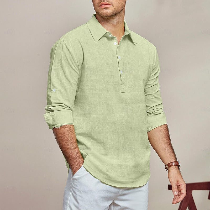 Herren lässiges Langarmhemd mit Knopfleiste und feiner Struktur Stilzeits