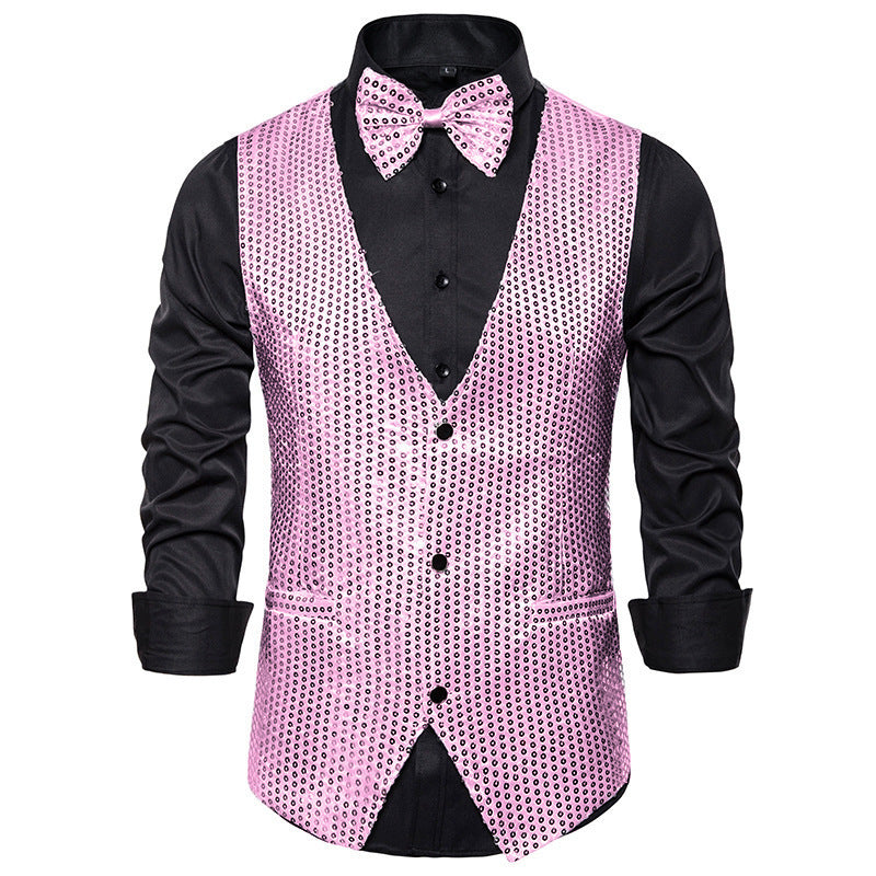 Herren Glänzende Pailletten-Weste mit passendem Fliegen-StilzeitsW