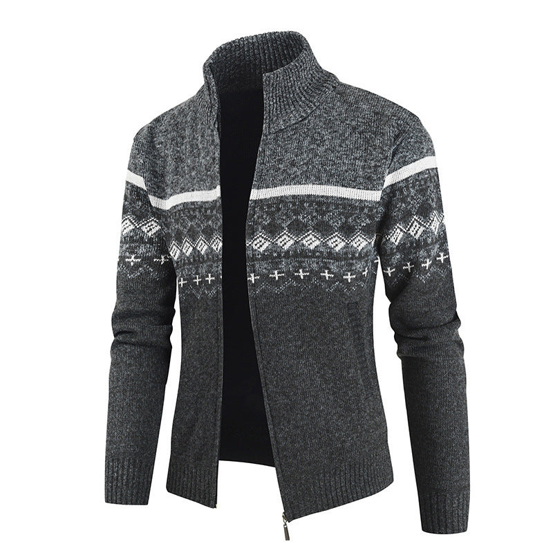 Herren modische Strickjacke mit hohem Kragen und grafischem Muster Stilzeits