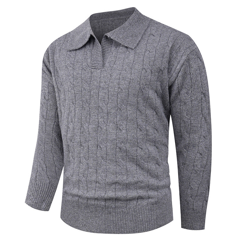 Herren Strickpullover mit modernem Zopfmuster und Polokragen Stilzeits
