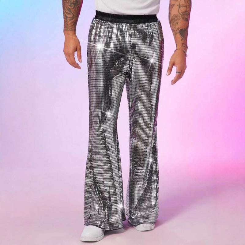 Herren Glitzernde Discohose mit weitem Bein und elastischem Bund Stilzeits
