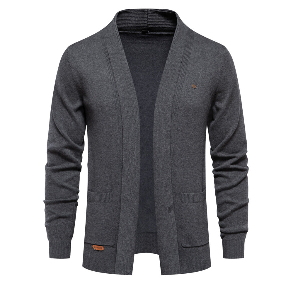 Herren angenehme Strickjacke mit offenem Kragen und praktischen Taschen Stilzeits