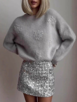 Damen Glamouröser Paillettenrock mit floralem Detail Stilzeits