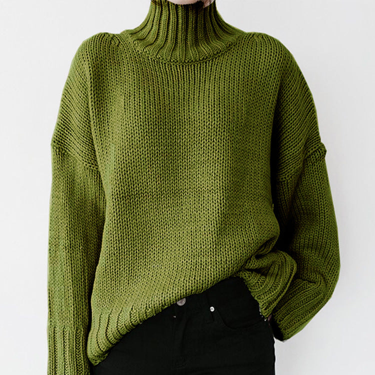Damen Grober Strickpullover mit hohem Kragen und lässigem Schnitt Stilzeits