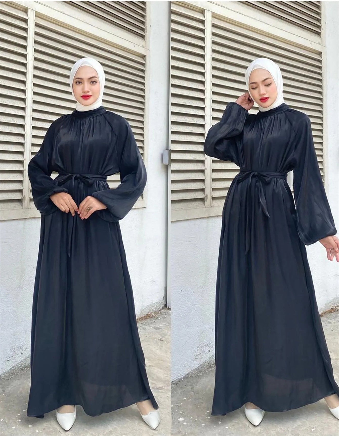 Damen Elegantes Langarmkleid mit Taillengürtel Stilzeits