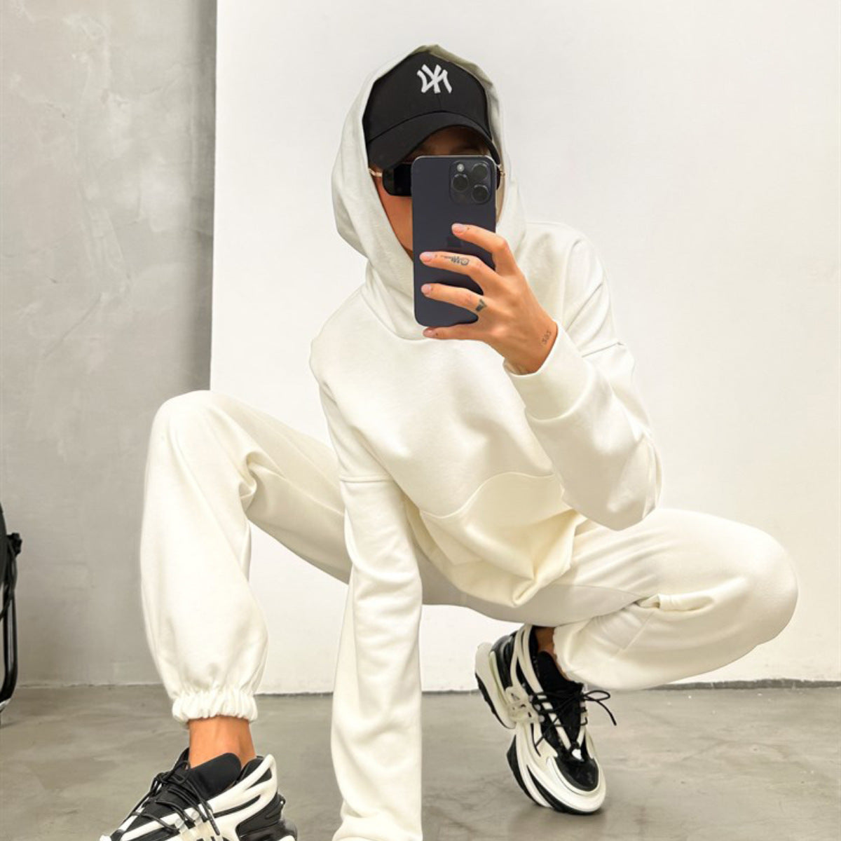 Damen Bequemes Hoodie-Trainingsanzug-Set mit elastischen Bündchen Stilzeits