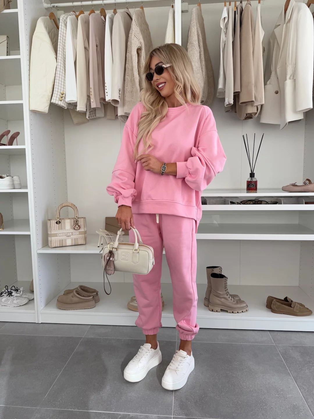 Damen Sportlicher Loungewear-Anzug mit elastischen Bündchen und weitem Schnitt Stilzeits