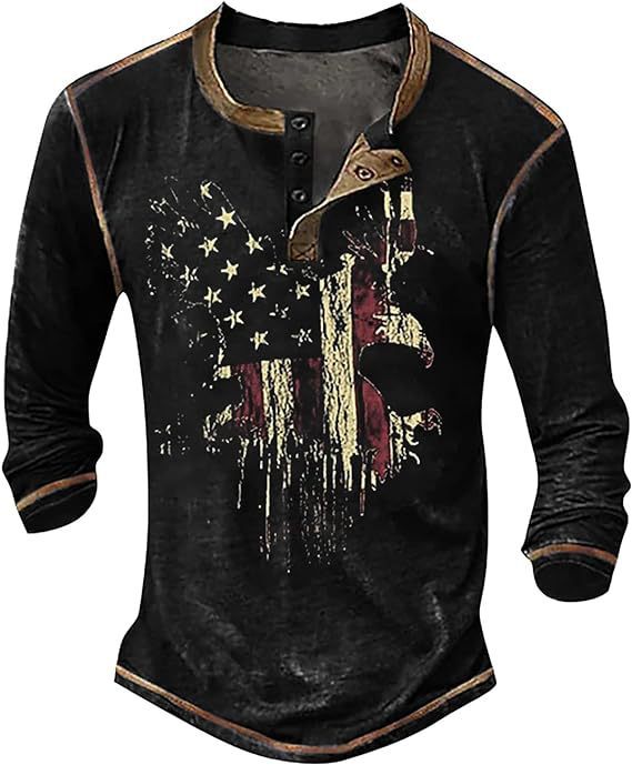 Herren Langarmshirt mit künstlerischem Grafikdruck und praktischem Knopfverschluss Stilzeits