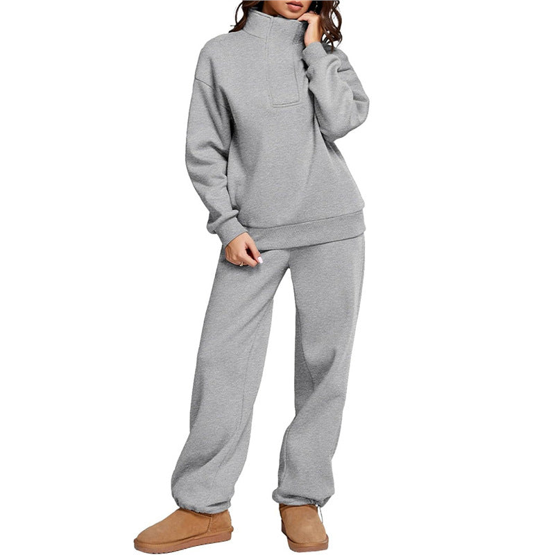 Damen Bequemes Freizeit-Set mit Stehkragen und weiten Hosen Stilzeits