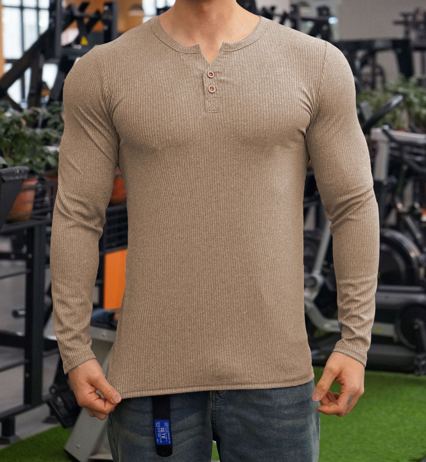 Herren Langarmshirt mit strukturiertem Design und Knopfleiste Stilzeits