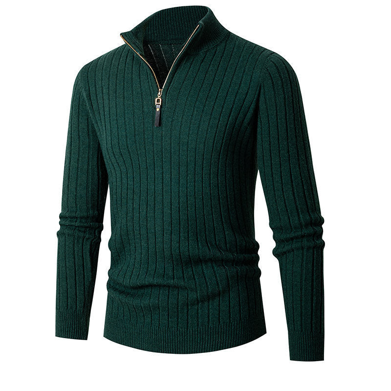 Herren eleganter Strickpullover mit durchgehendem Reißverschluss und Rippenstruktur Stilzeits