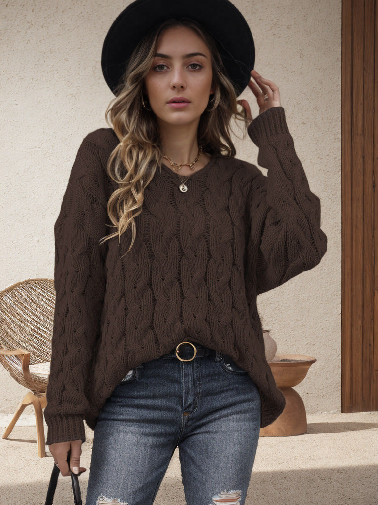 Damen Grobstrickpullover mit modernem Zopfdesign und weitem Schnitt Stilzeits