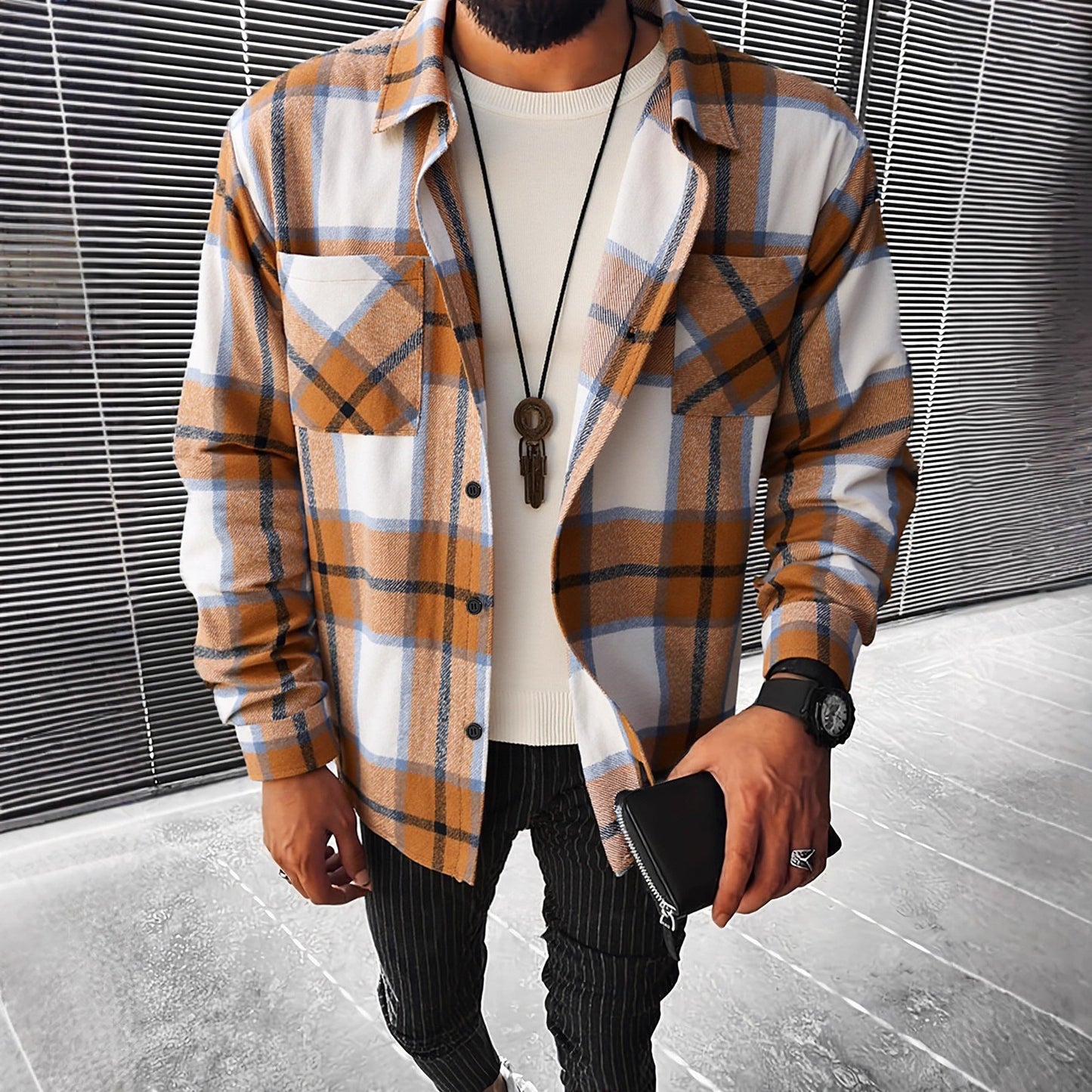 Herren Karierte Flanell Hemdjacke Stilzeits