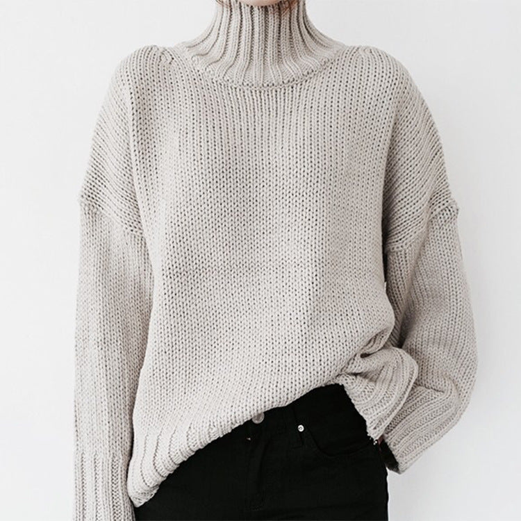 Damen Grober Strickpullover mit hohem Kragen und lässigem Schnitt Stilzeits