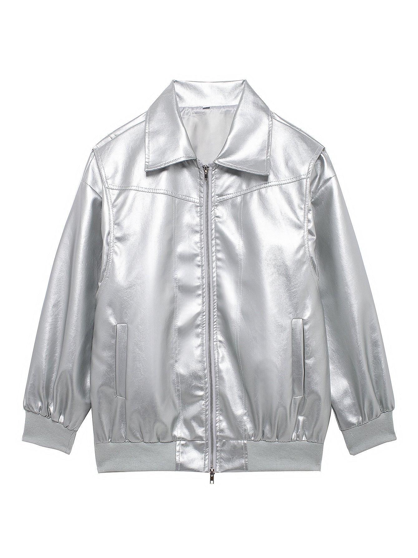 Damen Kunstlederjacke mit lässigem Schnitt und elastischem Saum Stilzeits