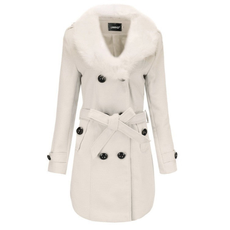 Damen Eleganter Trenchcoat mit abnehmbarem Fellkragen Stilzeits