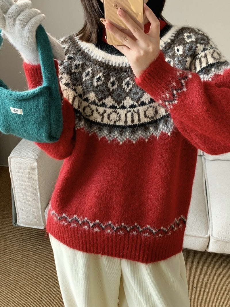 Damen Grobstrickpullover mit zeitgenössischen Norweger-Mustern Stilzeits