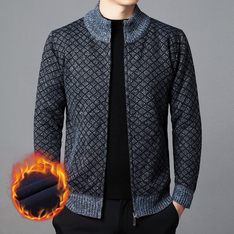 Herren Strickjacke mit hohem Kragen und innovativem Muster Stilzeits