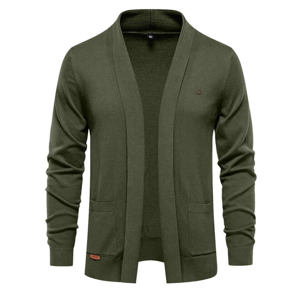 Herren angenehme Strickjacke mit offenem Kragen und praktischen Taschen Stilzeits