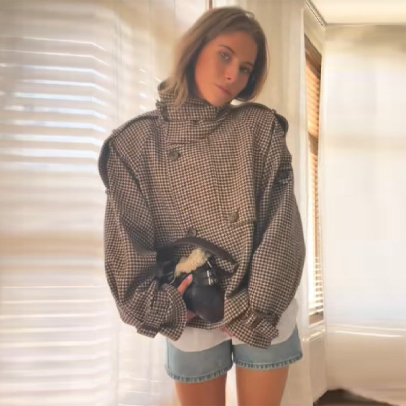 Damen Houndstooth Oversized Short-Jacke Stilzeits