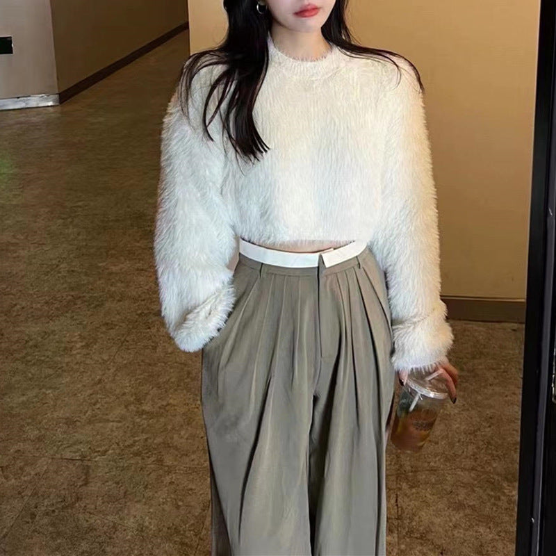 Damen modischer cropped Pullover mit weichem Flausch-Material Stilzeits