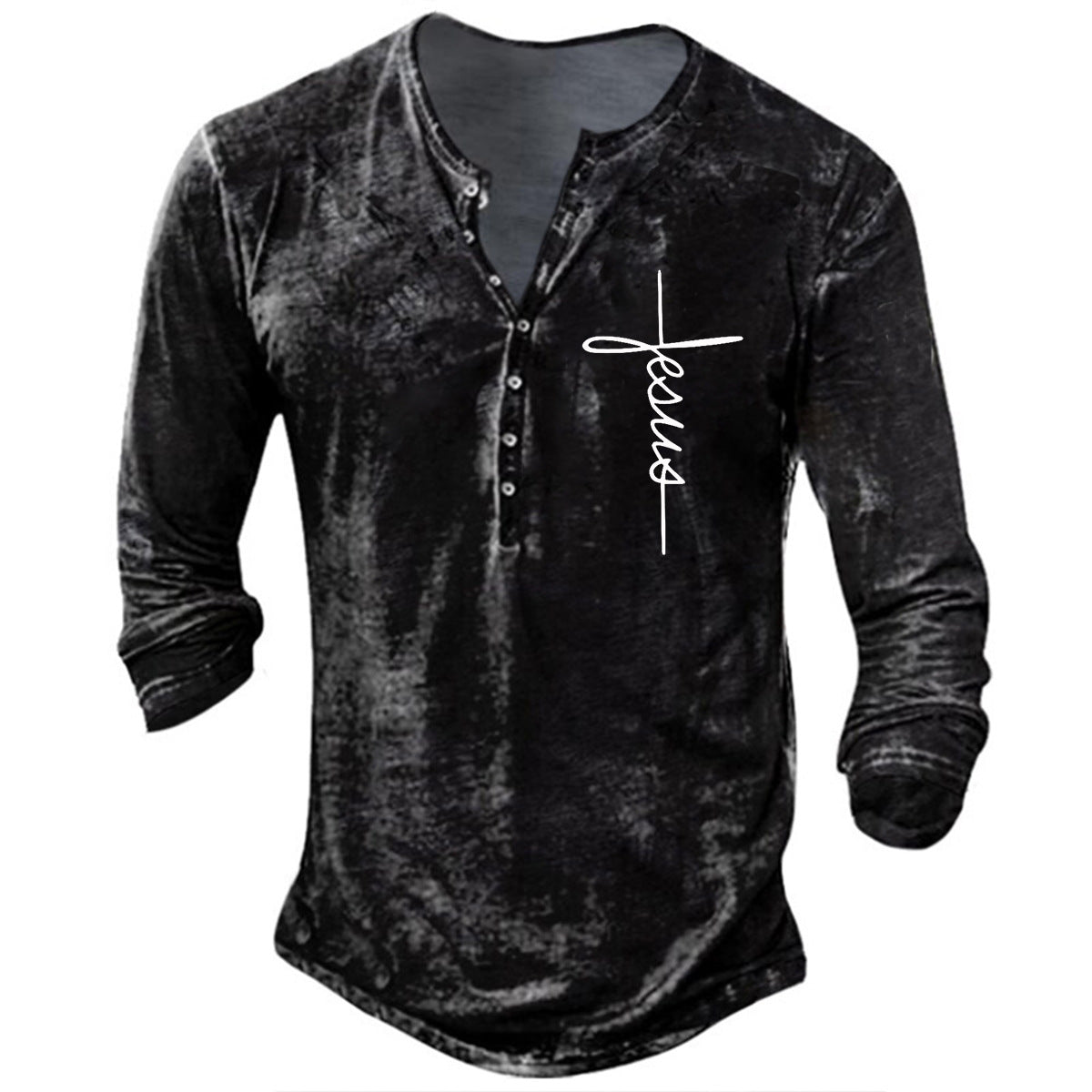 Herren Langarm Henley-Shirt mit kreativem Grafikdruck Stilzeits