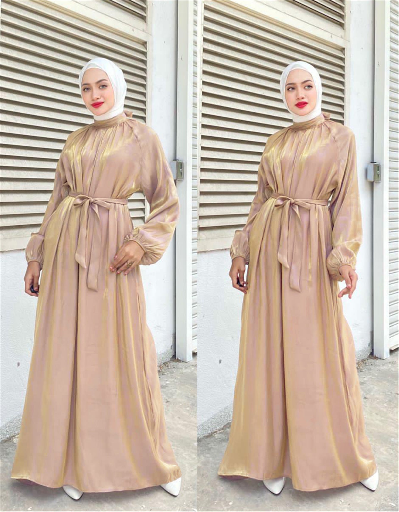 Damen Elegantes Langarmkleid mit Taillengürtel Stilzeits