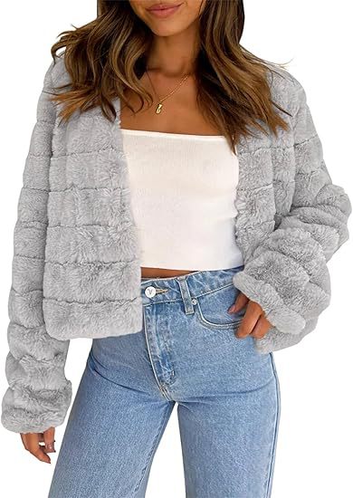 Damen Flauschige Kurzjacke im modernen Design Stilzeits