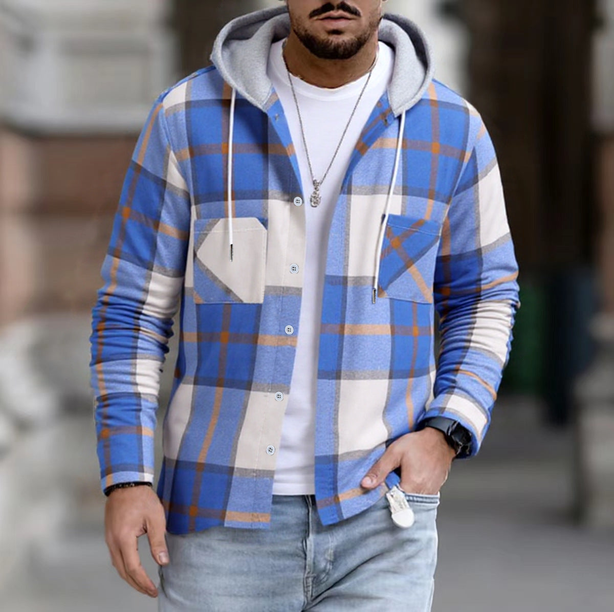 Herren Freizeitjacke mit Kapuze und Karomuster Stilzeits