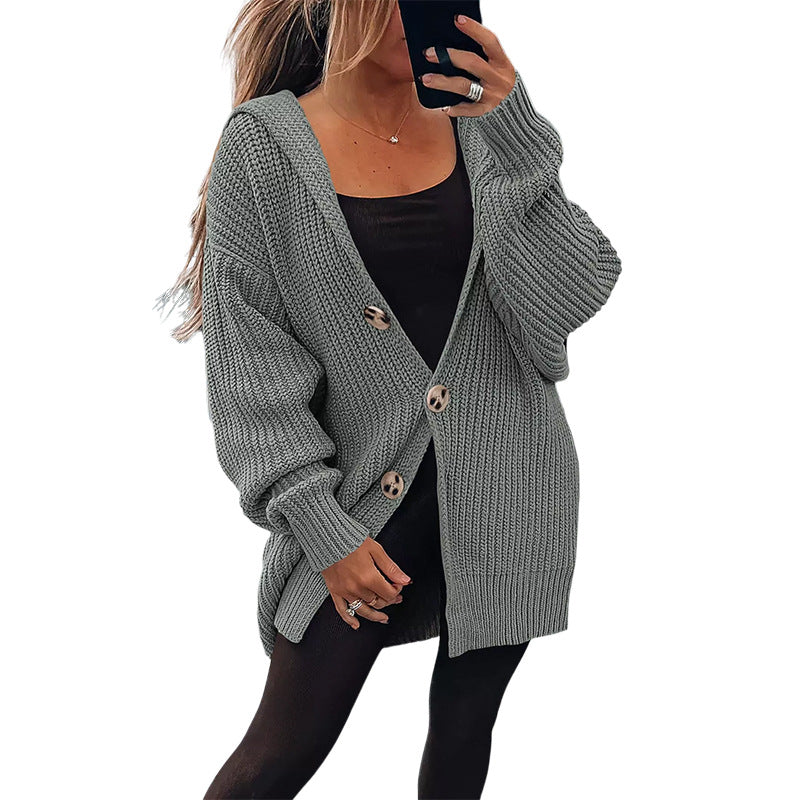 Damen Grobstrickjacke mit übergroßem Schnitt und eleganten Holzknöpfen Stilzeits