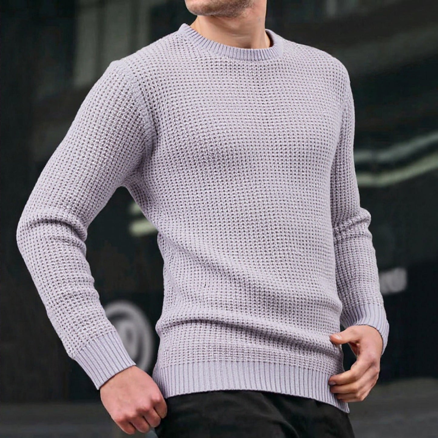 Herren lockerer Strickpullover mit Waffelmuster Stilzeits