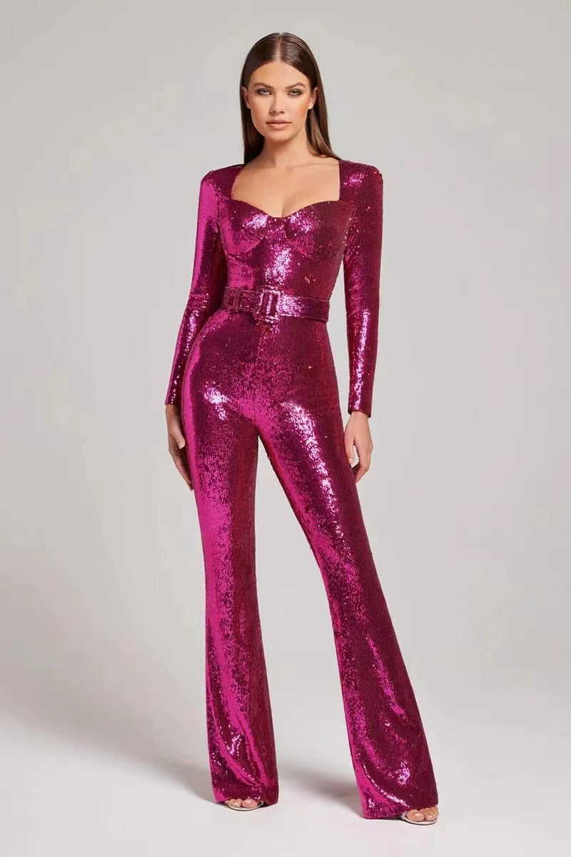 Damen Glamouröser Pailletten Jumpsuit mit schicker Taillierung Stilzeits