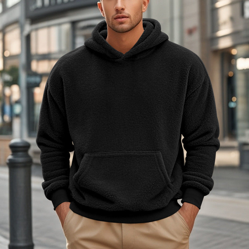 Herren Hoodie aus kuscheligem Teddy-Fleece mit Kängurutasche und breiten Bündchen Stilzeits