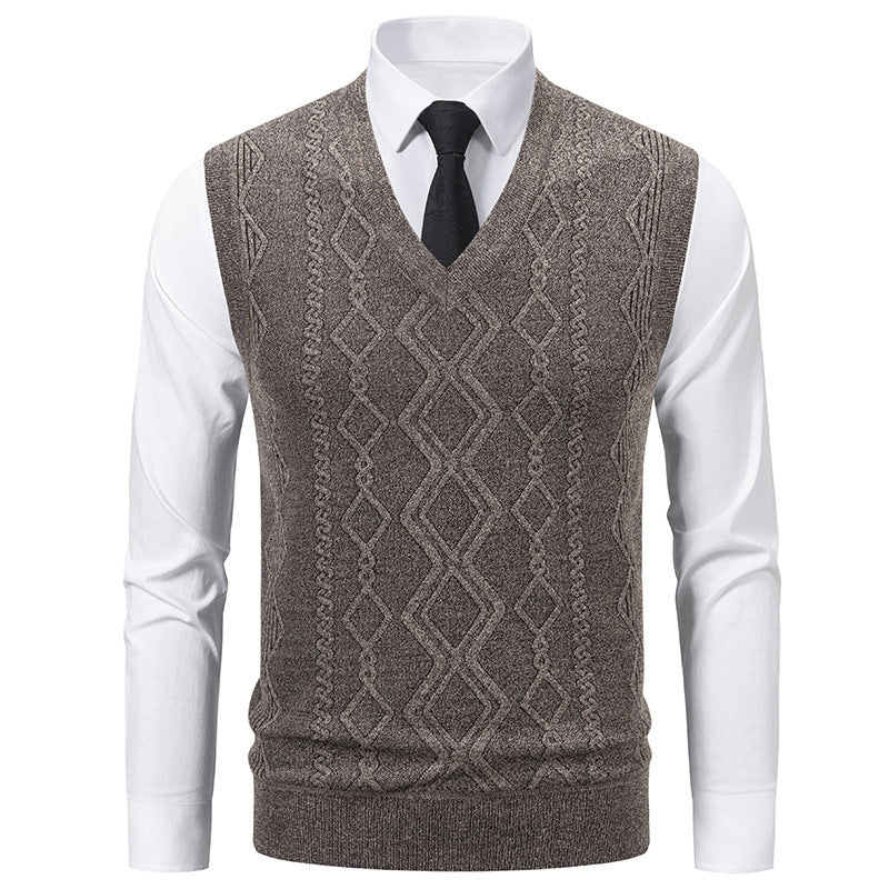 Herren Strickpullover mit V-Ausschnitt und strukturiertem Zopfmuster Stilzeits