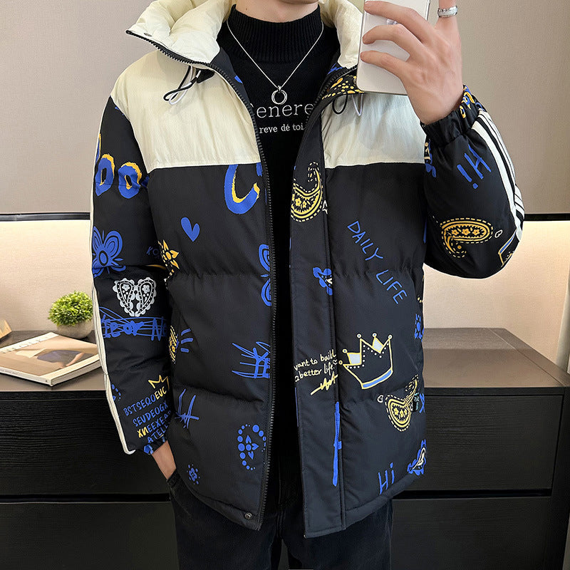 Herren modische und warme Steppjacke mit verstellbarer Kapuze Stilzeits
