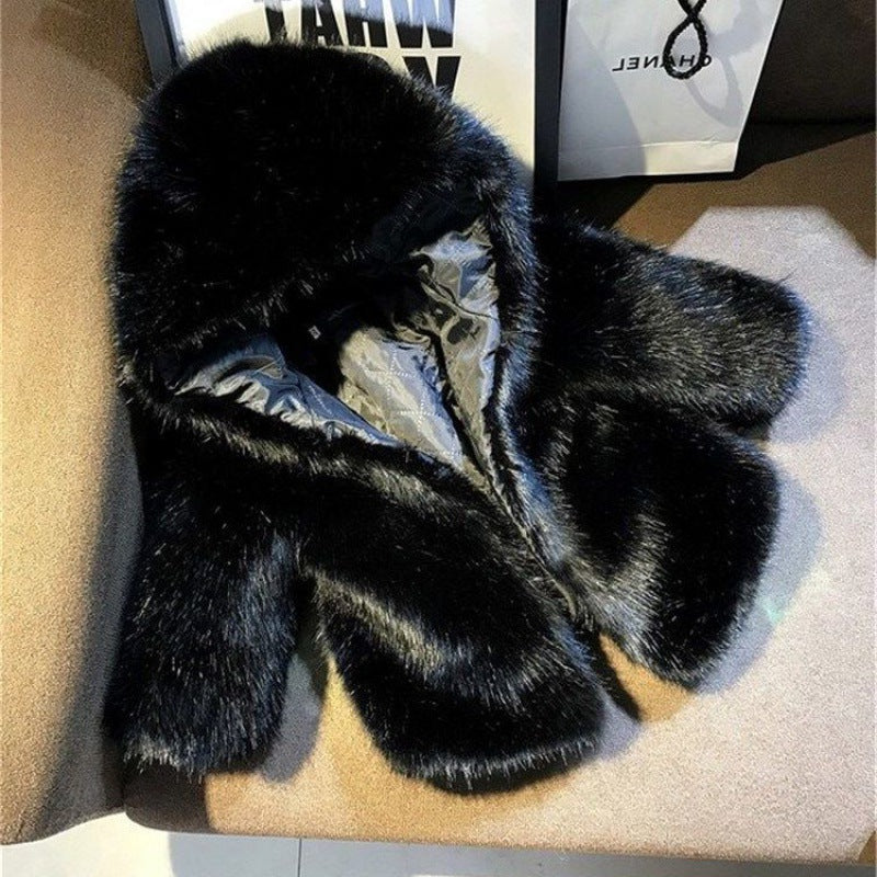 Damen Elegante Kunstfelljacke mit voluminösem Kragen und Schalkragen Stilzeits