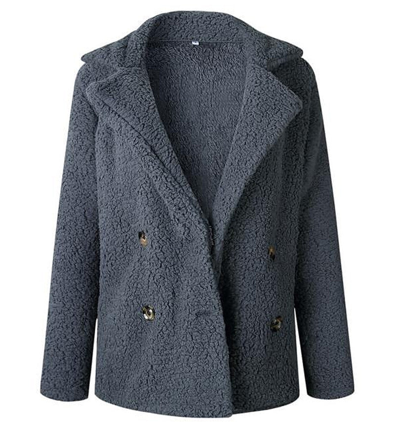 Damen Flauschiger Doppelreiher Blazer aus Kunstfell Stilzeits