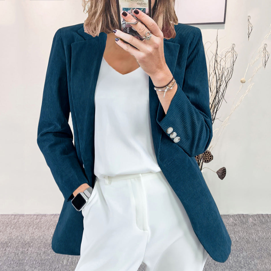 Damen Eleganter Blazer mit vertikalem Streifenmuster und schmaler Silhouette Stilzeits