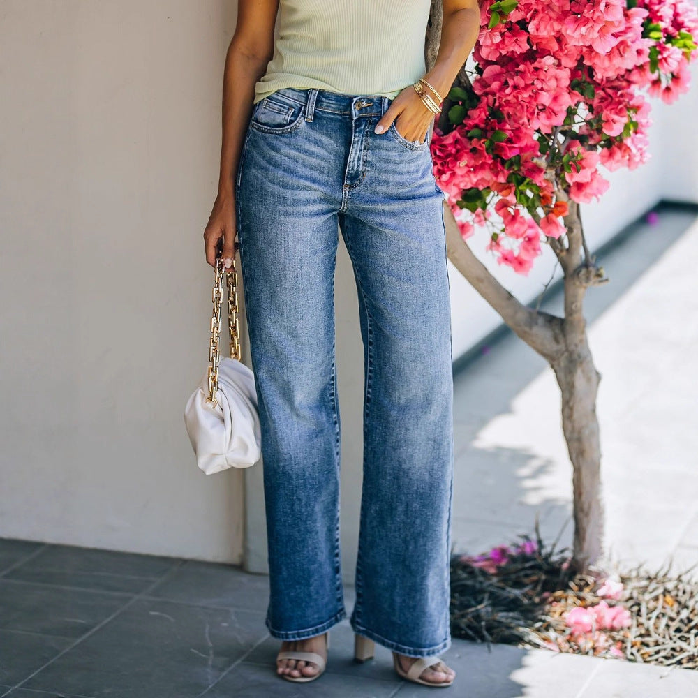 Damen Hight-Waist Jeans im lässigen Wide-Leg Schnitt Stilzeits