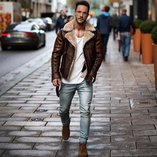 Herren Jacke mit kragenförmigem Teddyfutter Stilzeits