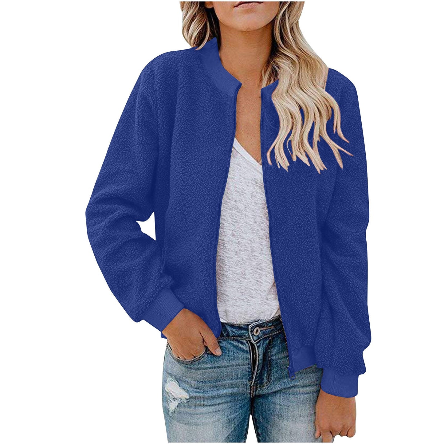 Damen Fleece Bomberjacke mit Stehkragen Stilzeits