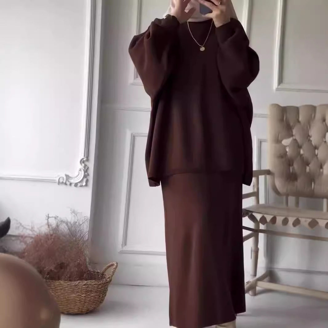 Damen Freizeitliches Strick-Set mit weitem Oberteil und schmaler Rock-Passform Stilzeits