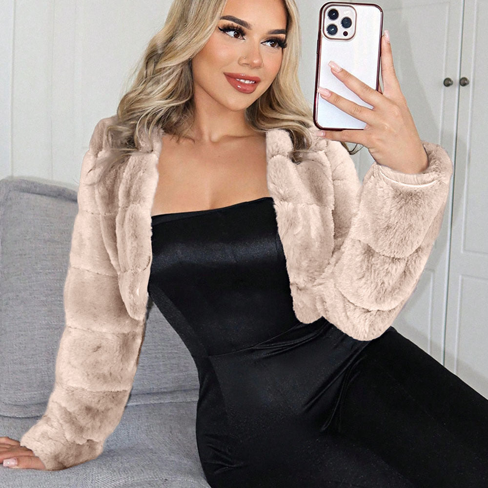 Damen Kurze Kunstpelzjacke mit breiten Ärmeln Stilzeits