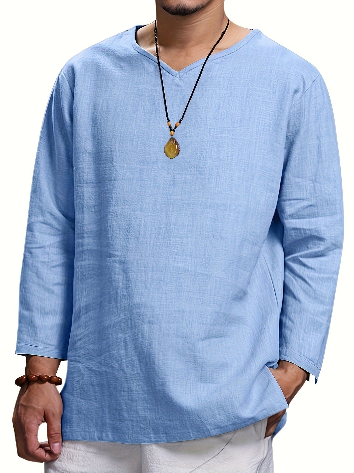 Herren Lässiges Langarmshirt mit V-Ausschnitt und praktischen Seitentaschen Stilzeits