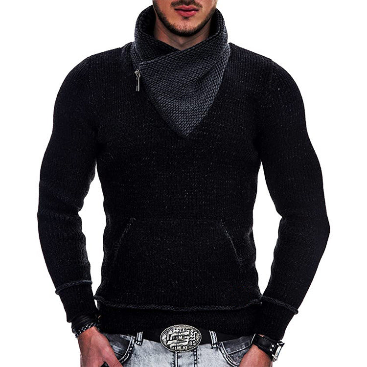 Herren Langarm Kapuzenpullover mit asymmetrischem Reißverschluss und strukturiertem Strickdesign Stilzeits