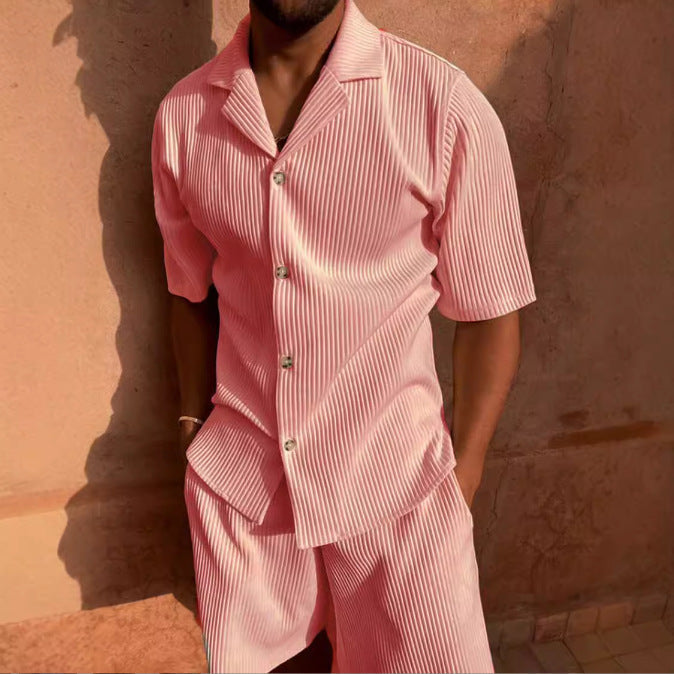 Herren Kurzarm Set aus atmungsaktivem Rippstoff mit moderne Knopfleiste Stilzeits