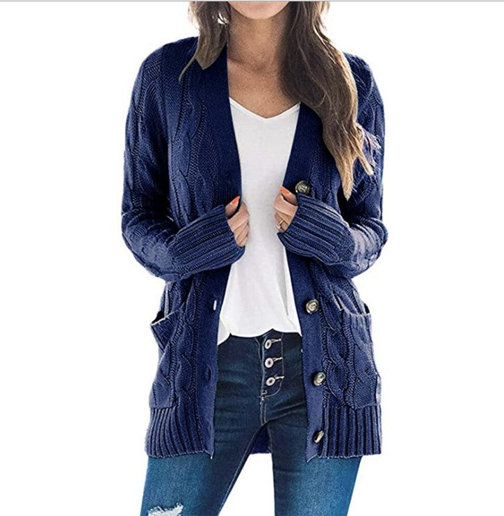 Damen Strickjacke mit Kabelmustern und großen Knöpfen Stilzeits