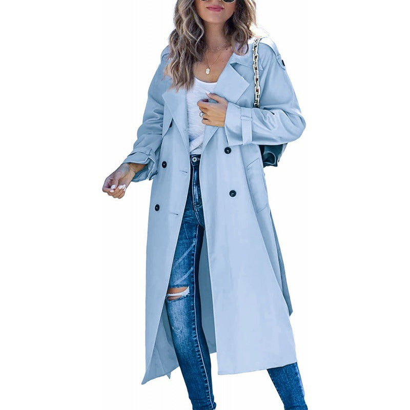 Damen eleganter Trenchcoat mit doppelt Reihe Knopfverschluss und Taillengürtel Stilzeits