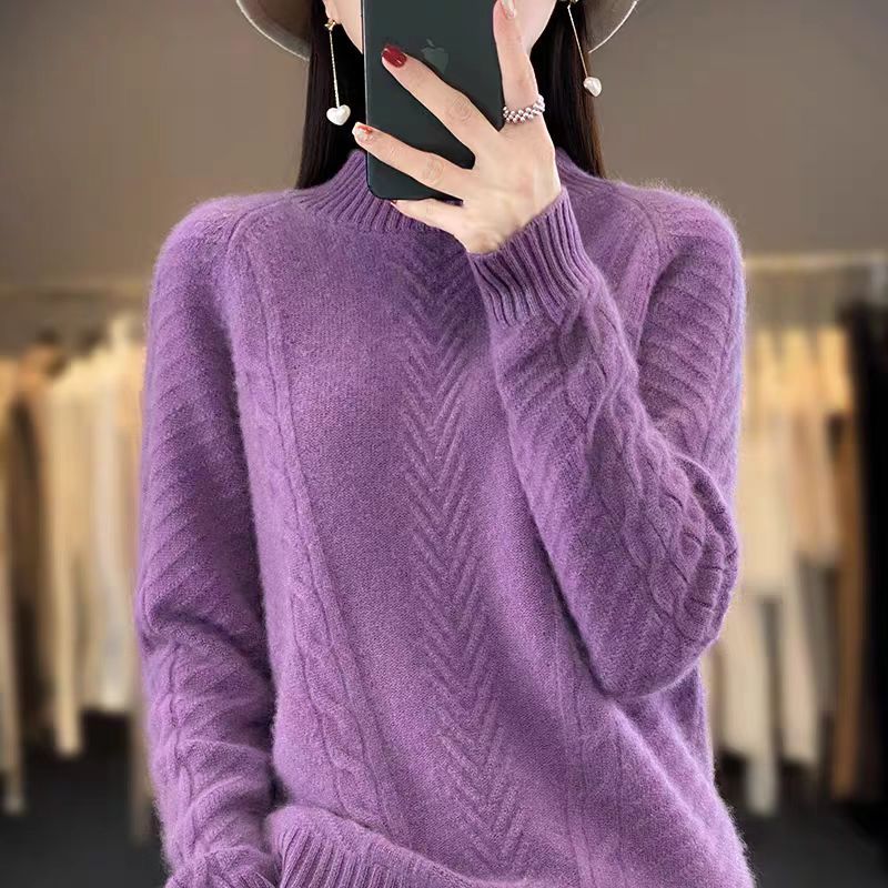 Damen Grobstrickpullover mit Zopfmuster und elegantem Rundhalsausschnitt Stilzeits